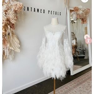 White Fahari Untamed Petals After Party Bridal White Dress Feathers